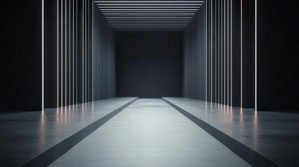 Industrial-style catwalk with sharp 3D runway lights, creating a high-contrast, modern atmosphere