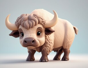 Fototapeta premium 3D cute bison cartoon Wild forest animal for children book Generative AI