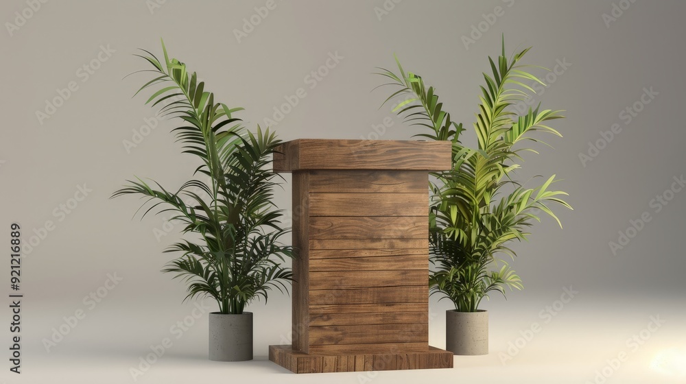 Poster a versatile wooden podium with interchangeable panels, allowing customization to match different eve