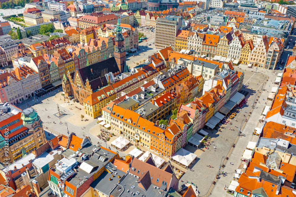 Wall mural aerial panoramic view of wroclaw market square. wroclaw, poland, europe