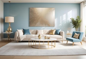 silver glitter effect wall in a modern living room White and gold theme interior modern minimalism photo realism 