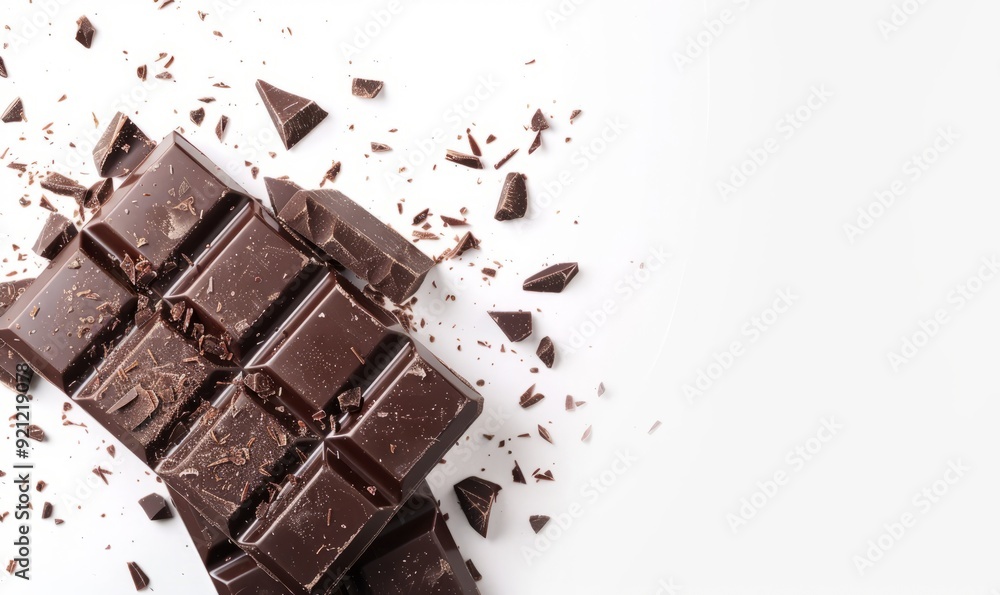 Aufkleber rich, decadent dark chocolate with a hint of bitterness on a white background with ample copy space 