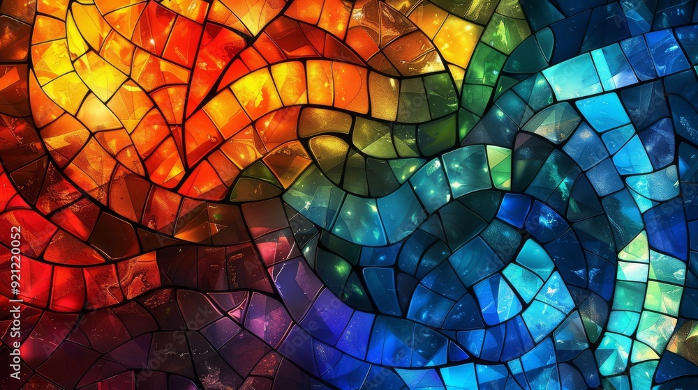 Poster a vibrant and colorful abstract mosaic design showcasing a beautiful array of various hues and intri