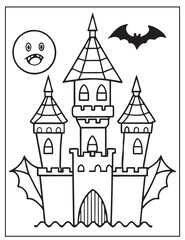 Halloween Vampire's Castle line art, Black and white art