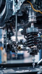 Fototapeta premium Engineers Testing Car Suspension System on Hydraulic Rig - Auto Mechanics and Dynamics