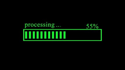 progressing bar from 0 to 100 animation with green color on black background