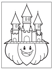 Halloween Vampire's Castle line art, Black and white art