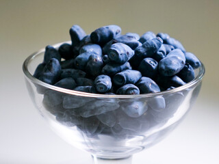 Bowl of Fresh Honeyberries (Lonicera caerulea)