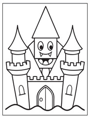 Halloween Vampire's Castle line art, Black and white art