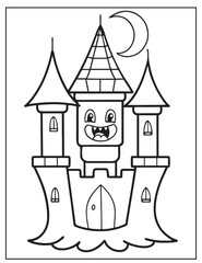 Halloween Vampire's Castle line art, Black and white art