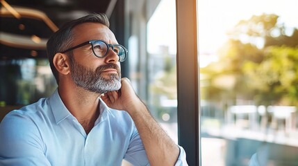 Contemplation at the Cafe: A distinguished gentleman pauses for reflection, his gaze lost in the warm glow of the afternoon sun. 