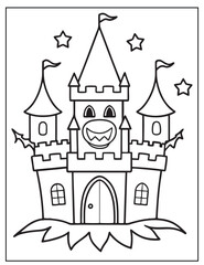 Halloween Vampire's Castle line art, Black and white art