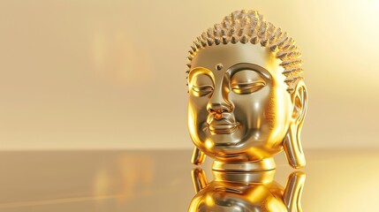 Golden Buddha figure with a reflective surface, showcasing its shiny texture and graceful form. 