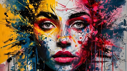 colourful graffiti of a girl's face on the wall