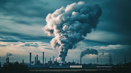 A large cloud of smoke pollution is rising from a factory