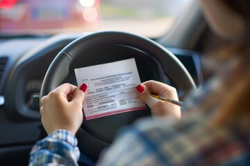 Learner Driver Holding Permit Ready for Driving Test - Focus on Determination and Readiness