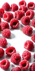 Fresh raspberry fruits on white background