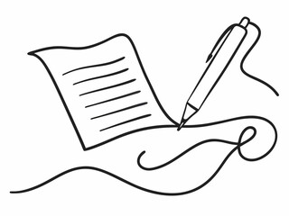 continuous single line drawing of hand writing with pen on sheet of paper, line art vector illustration
