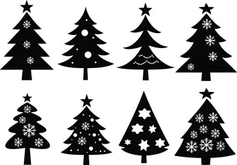 set of christmas trees vector simple silhouette