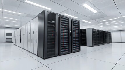 A large room with many servers and racks of servers