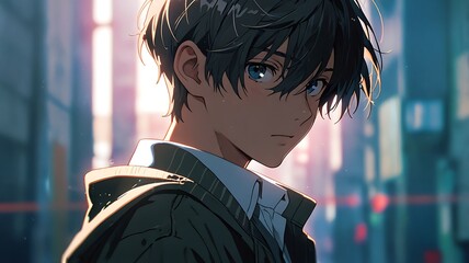 Anime-style illustration of a Japanese Boy, Anime Boy
