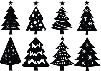 set of christmas trees vector simple silhouette