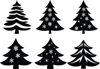 set of christmas trees vector simple silhouette