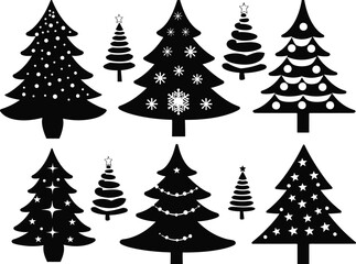 set of christmas trees vector simple silhouette