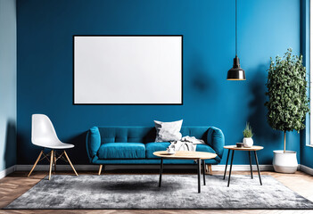 Interior with sofa and mock up frame