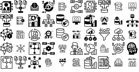 Set Of Linear Data Science Icons Web Header Banner Design Containing Analysis,Statistics,Technology,Data,Analytics Vector Icons Illustration Collection