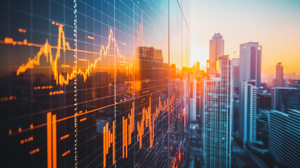Fototapeta premium Smart digital city with connection network that is at the cutting edge of innovation in technology and business with bright, modern skyscrapers. Backgrounds for technology and charts and graphs
