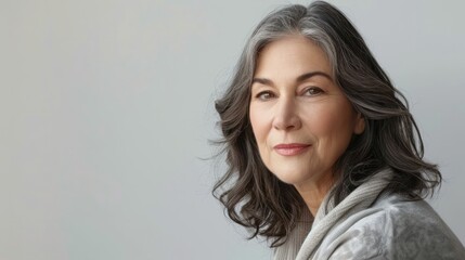Naklejka premium beautiful 50s mid aged mature woman isolated on white background. skin care beauty, skincare cosmetics concept