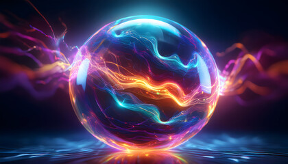 kugel, glow, plasma, erdball, welt, neu, close up, licht, all, fraktal, bewegung, technik, gestirn, energie, abbildung, blau, design, welle, glühend, futuristisch, y2k, party, copy space, 3d, neon, 1