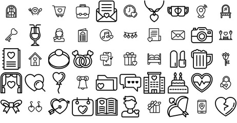 Set Of Linear Dating And Romance Icons Web Header Banner Design Containing Heart,Couple,Love,Romance,Gift Business Infographic Elements Logo Vector Illustration