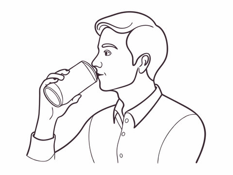 recommend clip art: continuous single line drawing of man drinking from soda can, line art vector illustration
                    
