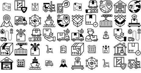 Mega Set Of Vector Delivery And Logistic Icons Web Header Banner Design Containing Delivery,Logistics,Package,Box,Shipping Set Vector Flat Line Icons