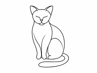 continuous single line drawing of sitting cat with closed eyes, line art vector illustration
