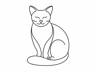 continuous single line drawing of sitting cat with closed eyes, line art vector illustration
