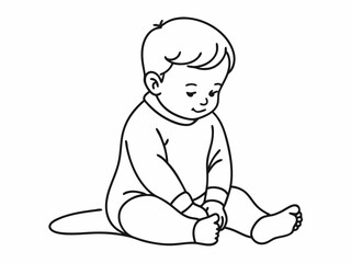 continuous single line drawing of toddler in onesie sitting on floor, line art vector illustration
