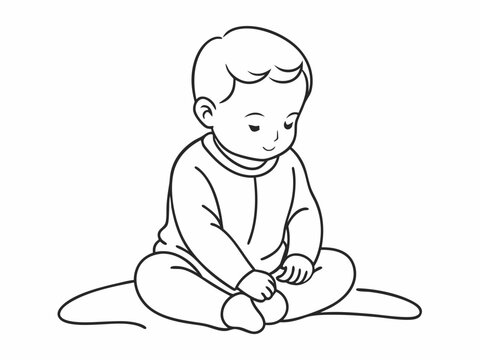 recommend clip art: continuous single line drawing of toddler in onesie sitting on floor, line art vector illustration
                    