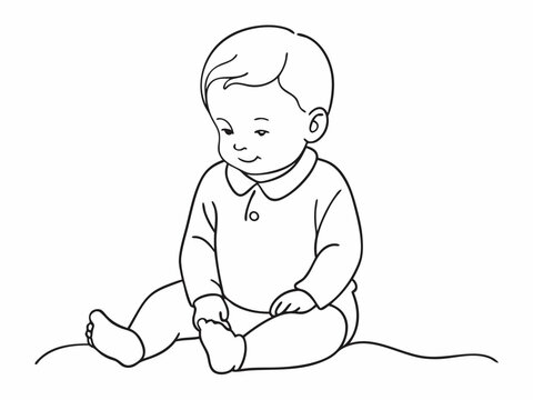 recommend clip art: continuous single line drawing of toddler in onesie sitting on floor, line art vector illustration
                    