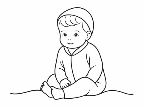 recommend clip art: continuous single line drawing of toddler in onesie sitting on floor, line art vector illustration
                    