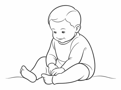 recommend clip art: continuous single line drawing of toddler in onesie sitting on floor, line art vector illustration
                    