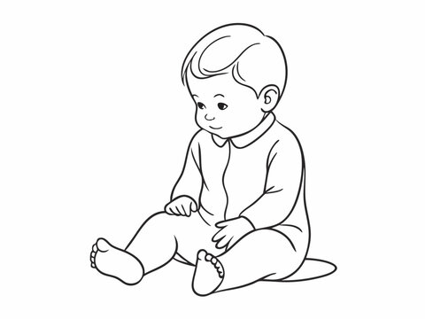 recommend clip art: continuous single line drawing of toddler in onesie sitting on floor, line art vector illustration
                    