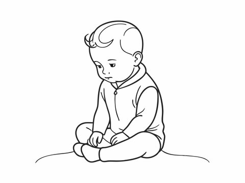 recommend clip art: continuous single line drawing of toddler in onesie sitting on floor, line art vector illustration
                    