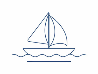 continuous single line drawing of sailboat on water, line art vector illustration
