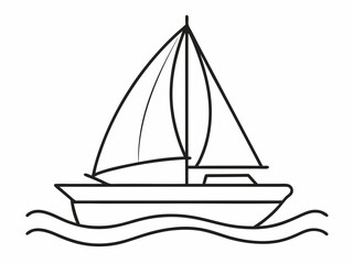 continuous single line drawing of sailboat on water, line art vector illustration
