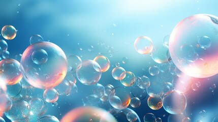 Soap bubbles on colorful blurred background. Neural network ai generated art