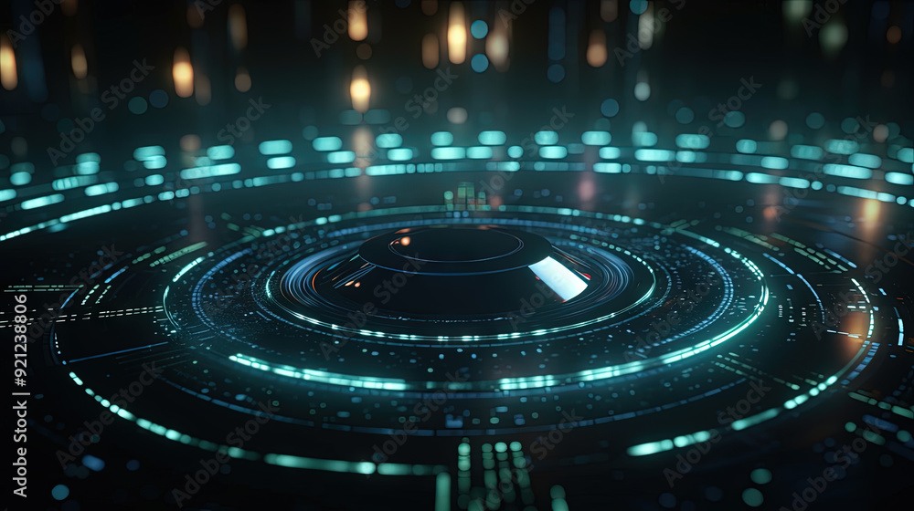 Aufkleber technology abstract background with hud styled round interface elements in neon tech light.