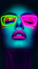glasses glowing brightly models acid bleeding deep color specular highlights lips wide parted clubs neons geometry © Cary